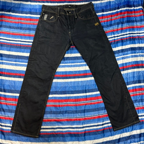 G Star Raw 3301 Dark Wash Blue Navy Denim Men’s Size 33x28 Waxed Jeans - Picture 3 of 14